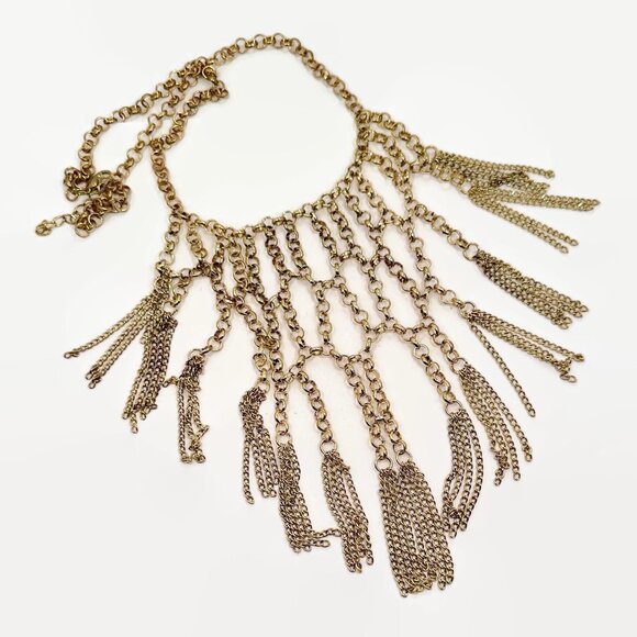 Vintage Bib Necklace, Chainmaille: Chainmail Gold Tone Boho Bohemian Renaissance - Picture 3 of 5